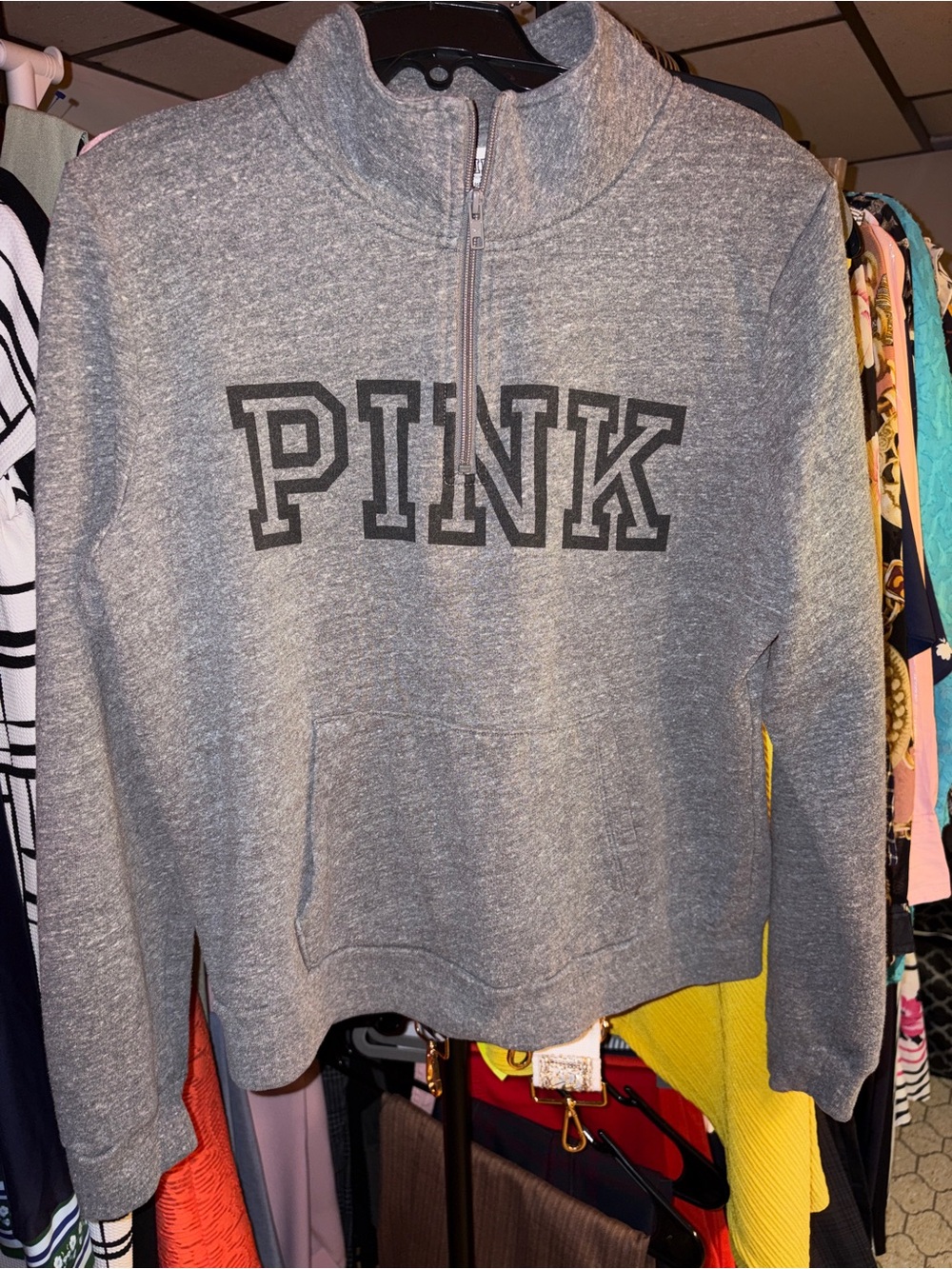PINK Victoria's Secret Gray Half-Zip Crew Sweatshirt - Picture 1 of 3